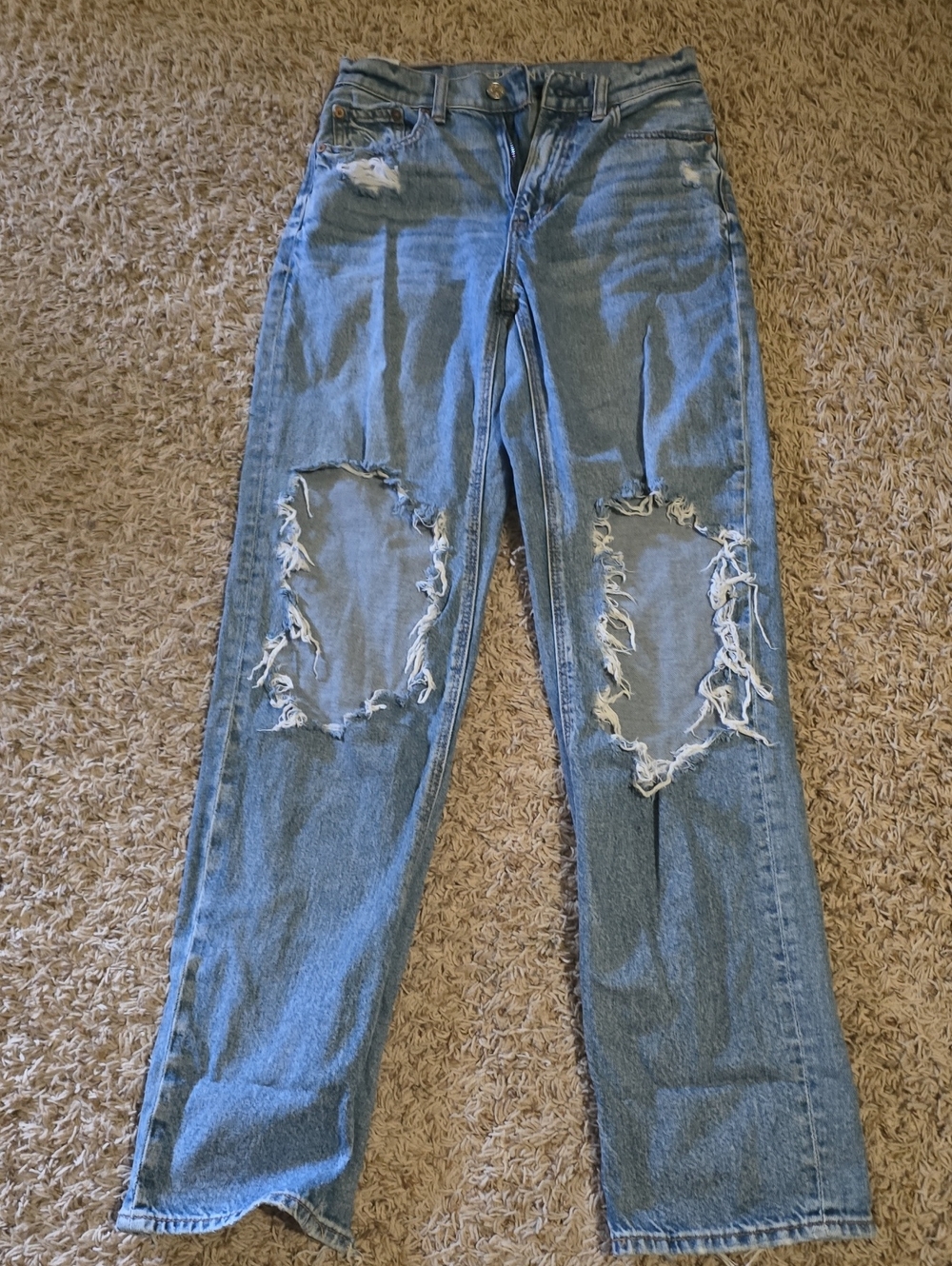 American Eagle Outfitters Distressed Light Blue Straight Leg Jeans